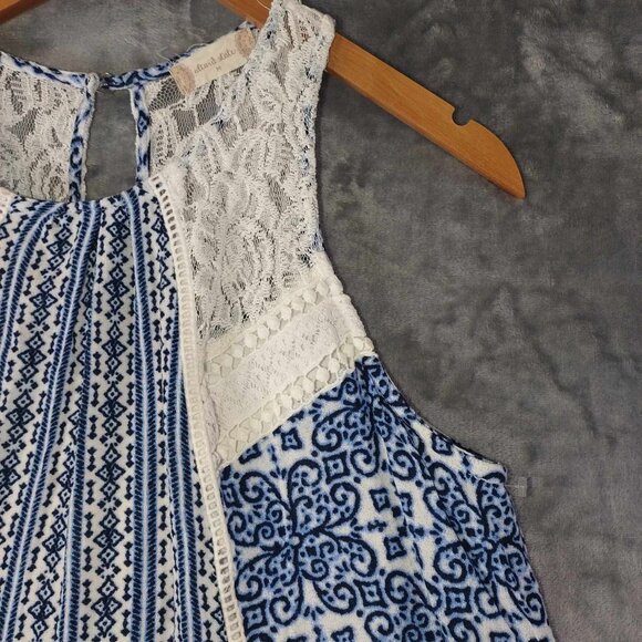 Altar'd State Women's M Blue & White Boho Patchwork Lace Plaid Cottagecore Dress - Picture 6 of 8